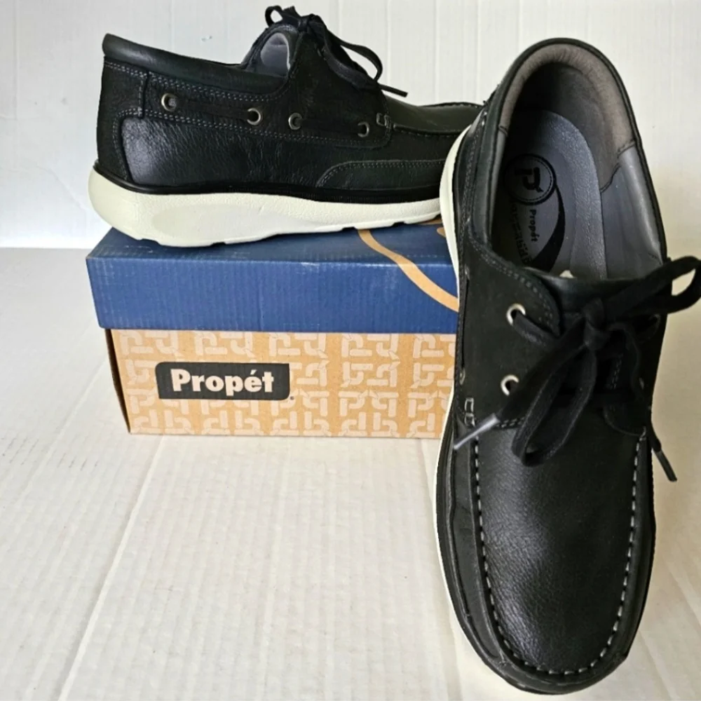 Propet Orman black boat shoes size 11D leather loafers mens NIB